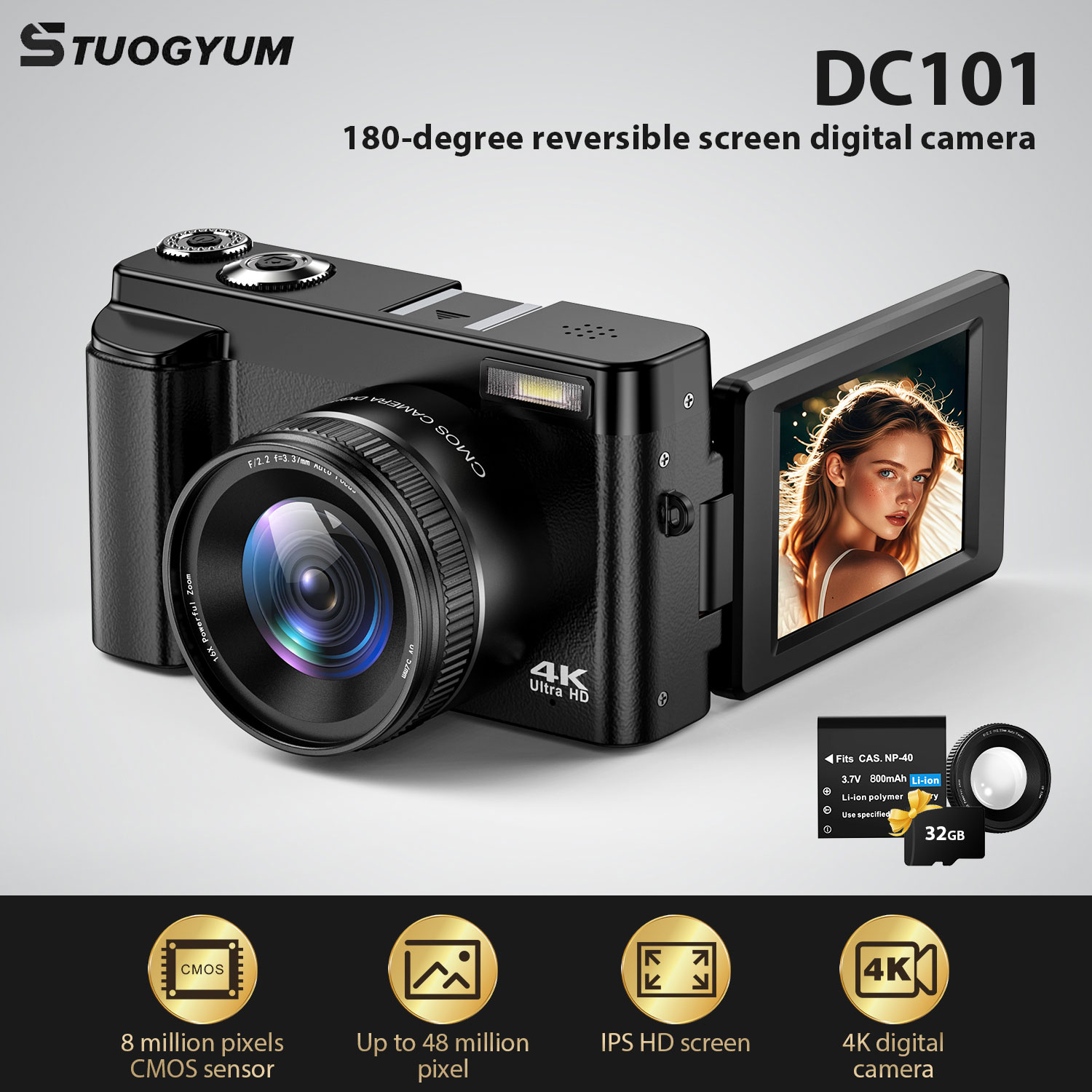Beauty Makeup Camera - STUOGYUM 4K Vlogging Camera, fotocamera digitale